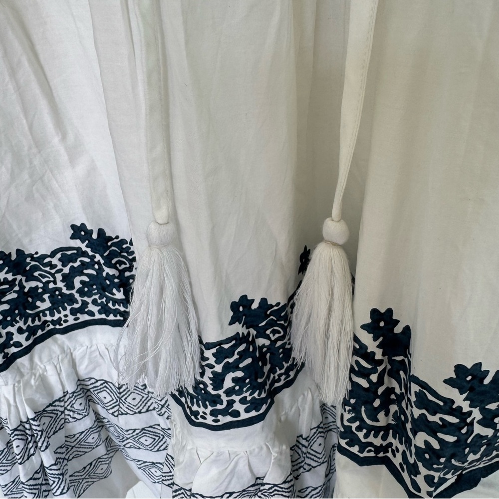Roller Rabbit Mona Border Maricruz Dress Long Sleeve White Blue size XS - Picture 7 of 9